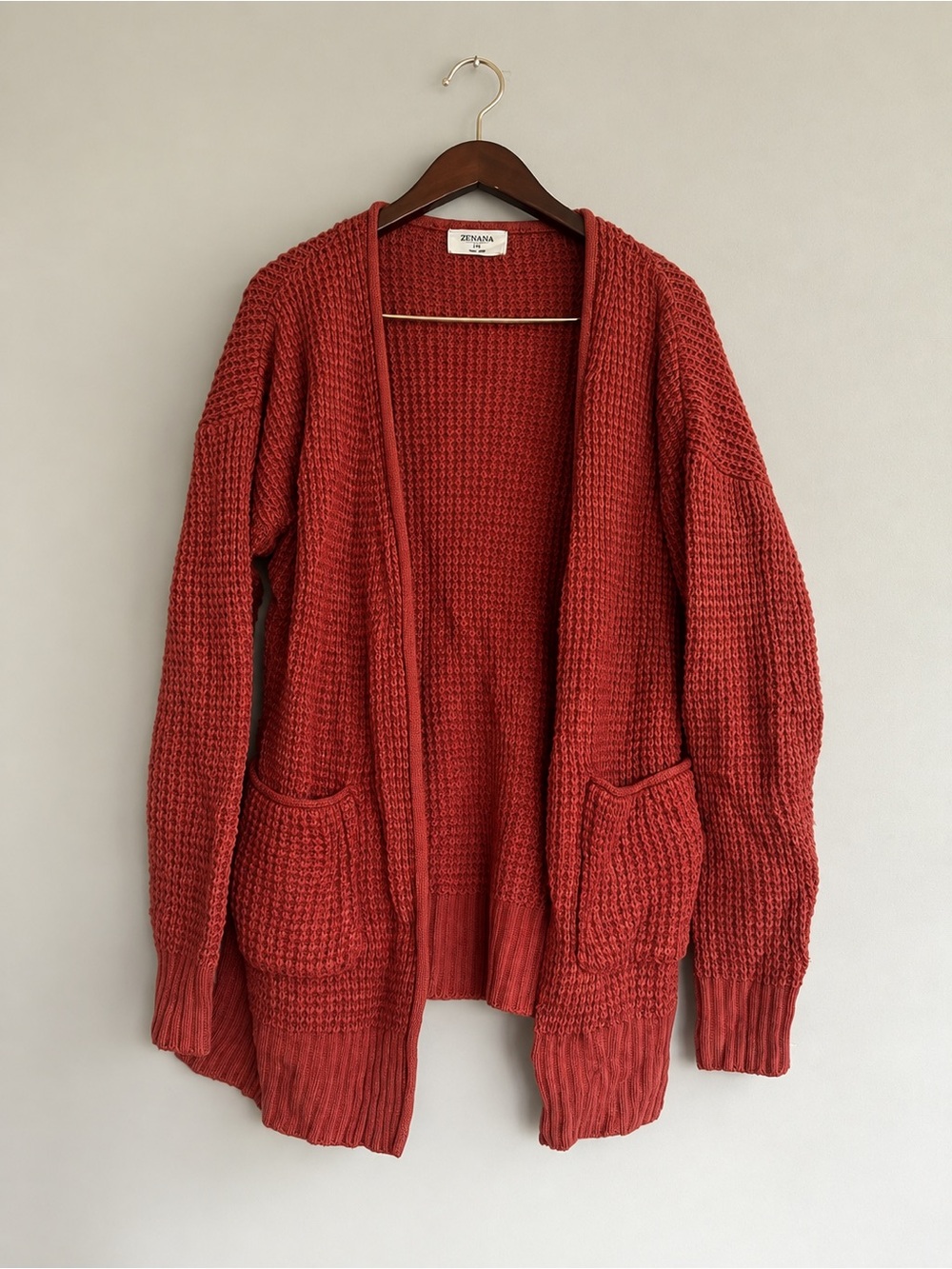 Zenana Cozy Open-Front Chunky Cardigan Sweater - Rust size M